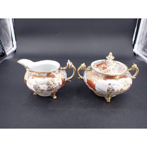 Vintage Japanese Satsuma Sugar and Creamer Porcelain Set signed